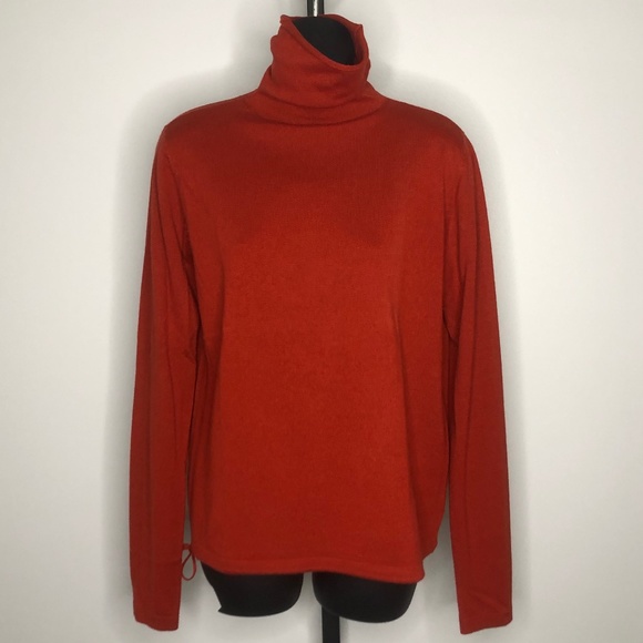 Akris Bergdorf Goodman Burnt Red Cashmere/Silk Turtleneck Side Cinch Sz10